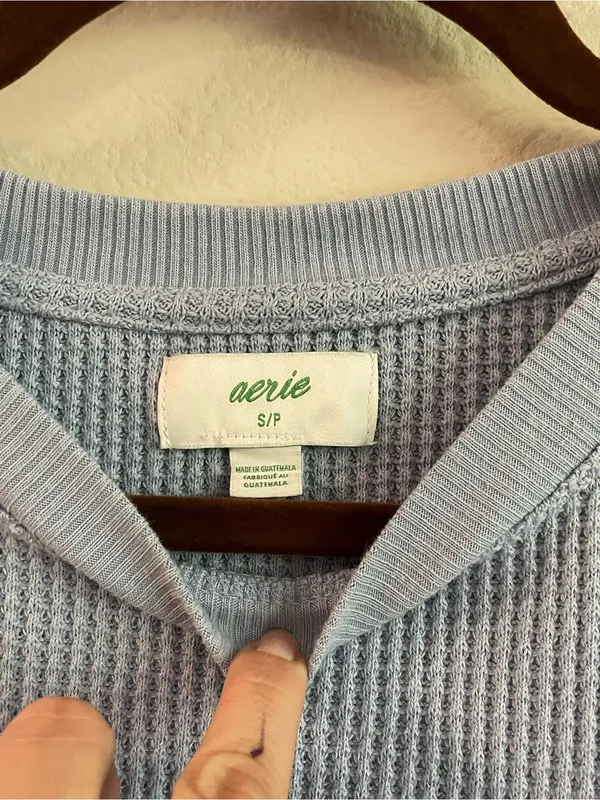 Aerie Blue Waffle Crewneck Oversized Pullover Sweatshirt Size Small - Image 4