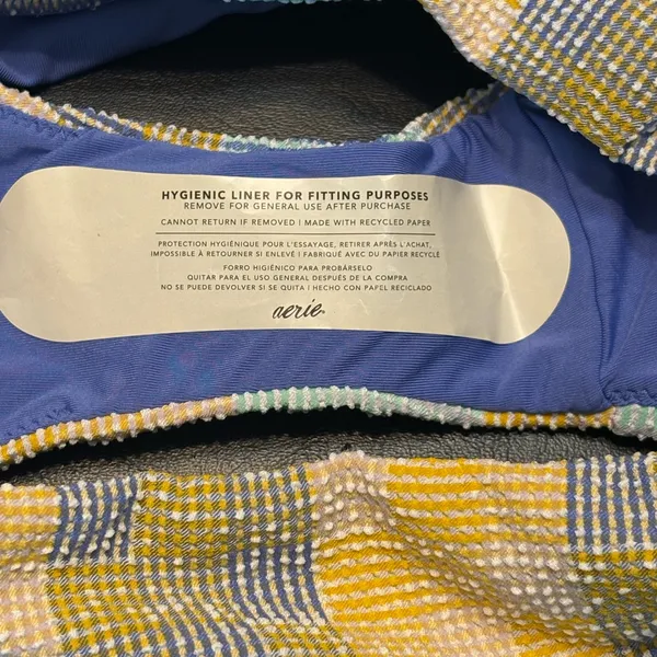 aerie Pastel Yellow Blue Checkered TriangleTop Cheeky Bottom Bikini Set size S/M - Image 3