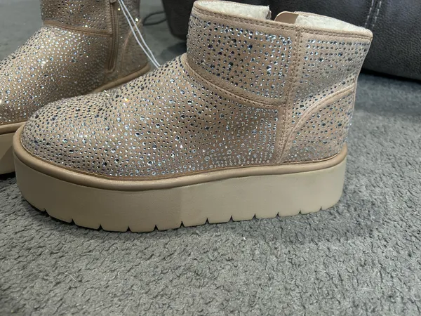 Missy platform beige/stone rhinestone boots Gold Size 7 - Image 3