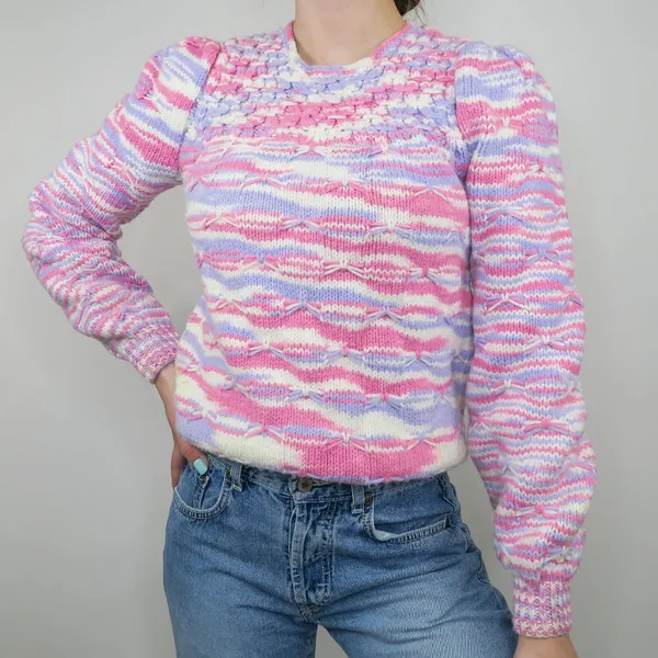 Vintage 80s Pink and Purple Knit Sweater - Image 4