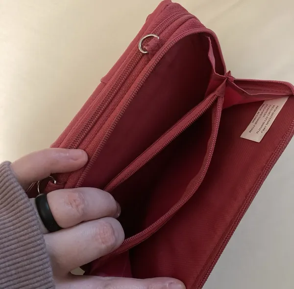 Pink long wallet with snap and zippers lots of compartments with card holder - Image 8