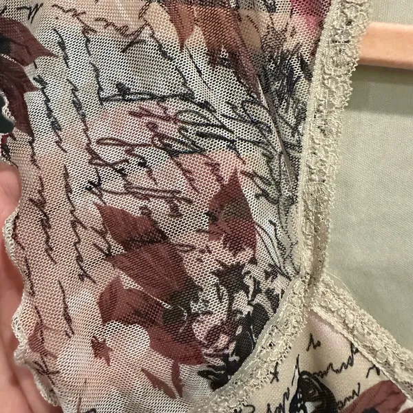 Almost Famous Sheer Floral Graphic Mesh Going Out Top Y2K Boho Size L - Image 7