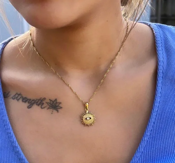 Boutique Gold Evil Eye Dainty Pendant Necklace - Image 2