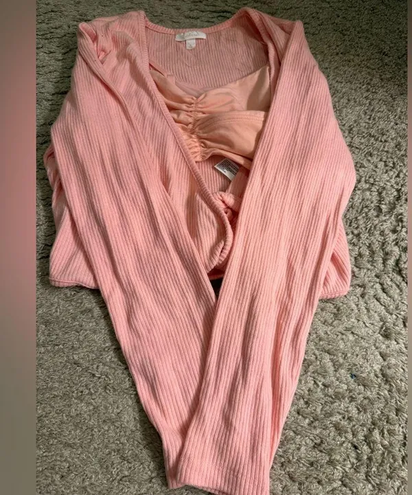Colsie Balletcore Pink Cozy Wrap Top, Bralette, & Ribbed Jogger Set - size XL - Image 3
