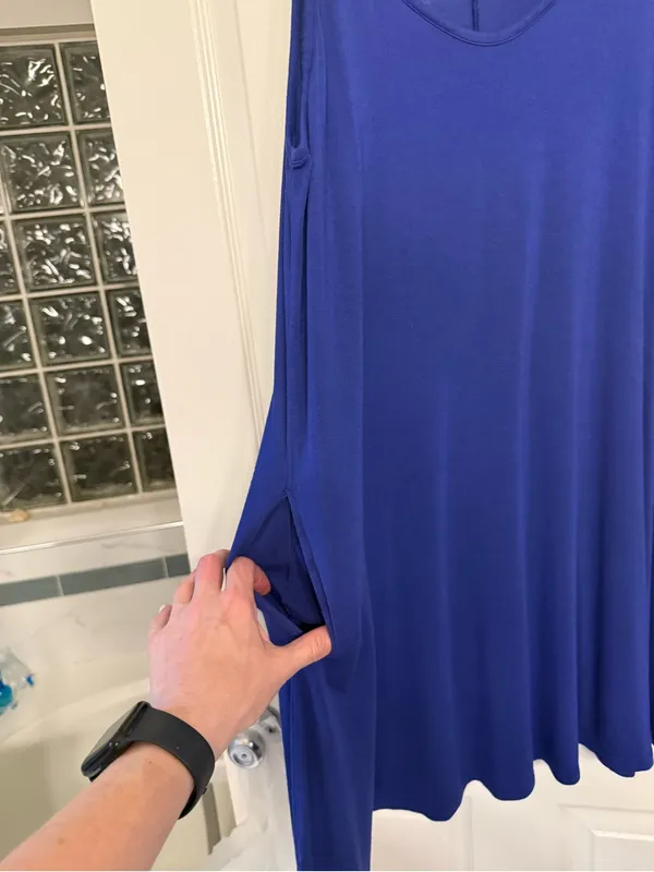 Royal Blue Spaghetti Strap Slip Dress XL | Flowy Rayon Tank Dress with Pockets - Image 5