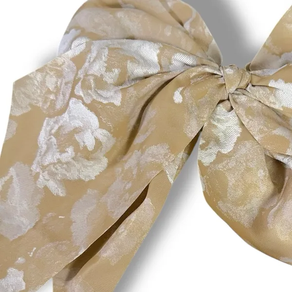 Free People Ethereal Dainty Rose Floral Twiggy Bow Barrette Neutral Tan Cream - Image 5