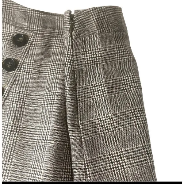 Banana Republic Women's 100% Wool Plaid Mini Skirt Brown‎ Check Button Front 4 - Image 3