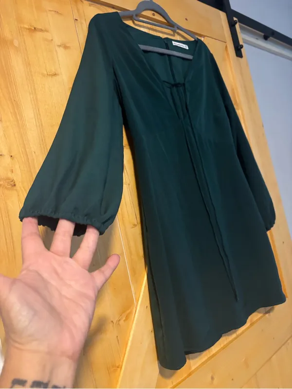 Abercrombie & Fitch Key Hole Front Long Sleeve Mini Dress Emerald Green‎ MP - Image 3