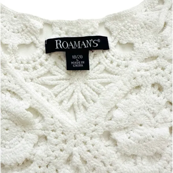 Roamans Top Sweater White French Crochet Short Sleeve Cotton Top Plus 18/20 NEW - Image 2