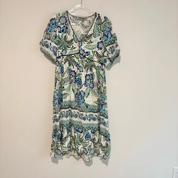 Figueroa & Flower Short Sleeve Floral Midi Dress white blue‎ size small - Image 3