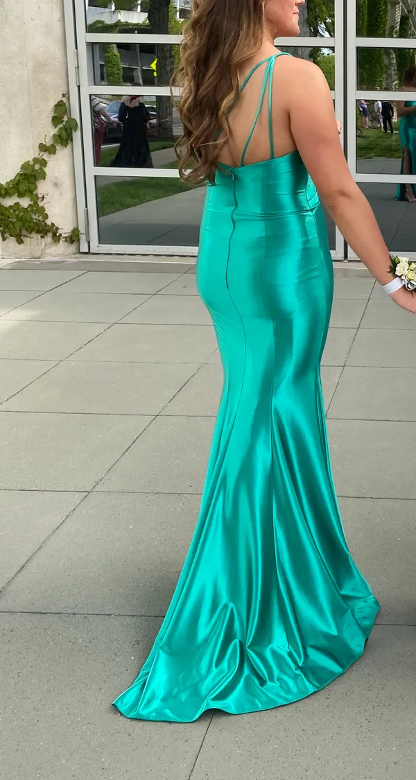 Original Teal Satin Prom Dress Blue Size 8 - Image 3