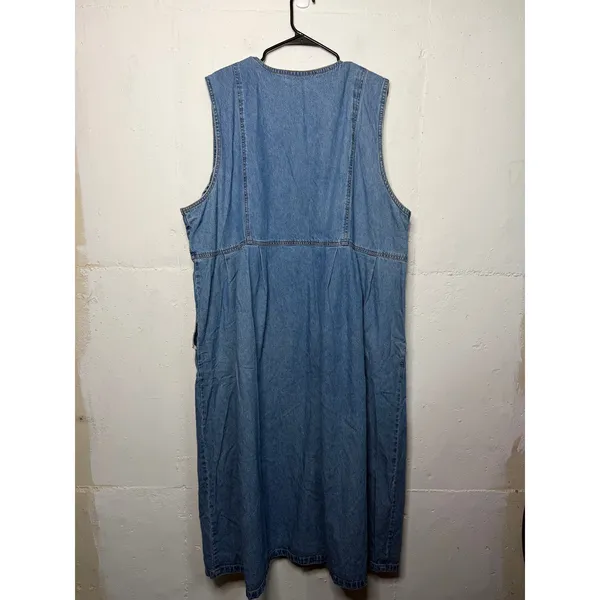 Studio West Vintage 90s 3X Denim Button Down Dress Sleeveless Floral Flowers - Image 7