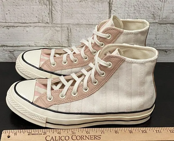 Converse 572701C Chuck 70 Hi Crafted Folk Jacquard Sneakers Egret/Pink Clay 8 - Image 9