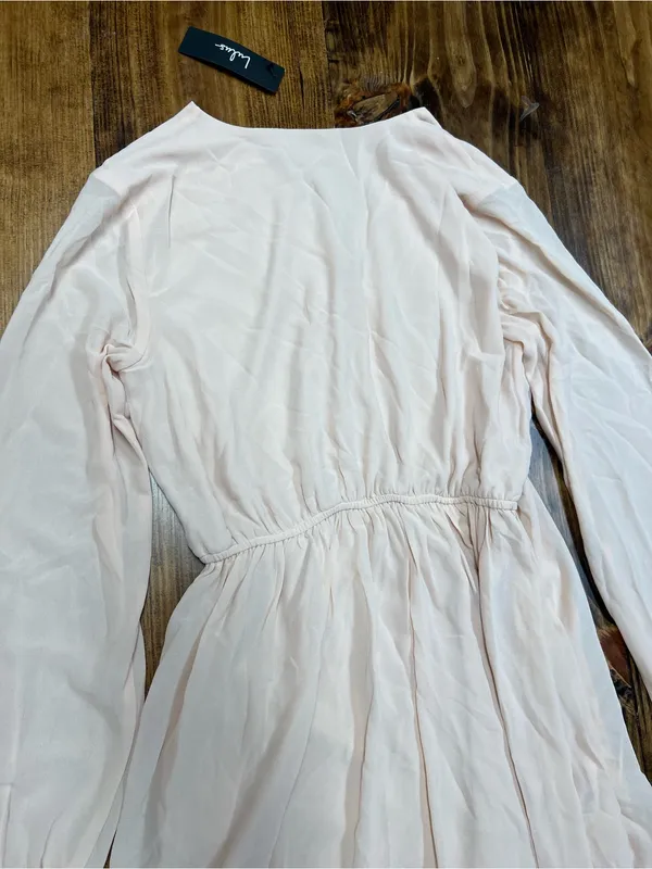 Lulus Wondrous Water Lilies Blush Pink Chiffon Long Sleeve Maxi Dress Size Large - Image 12
