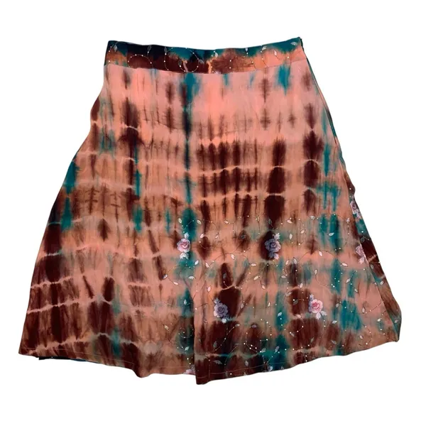 SILK RANCH Tie Dye Floral Mini Skirt Boho Fairy Grunge Sheer Overlay S/M Silk - Image 3