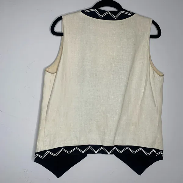 Vintage Geometric Vest Cream Black Sz 10 Lined ? Linen - Image 10