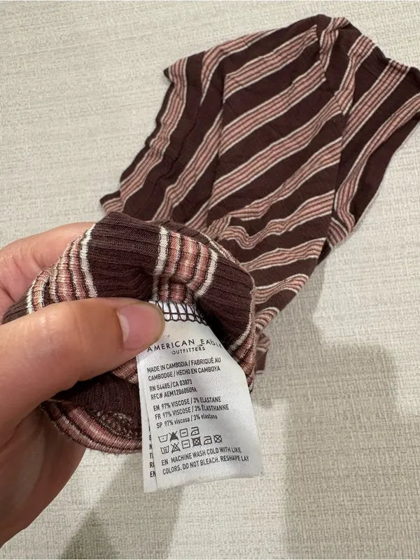 American Eagle Outfitters Brown & Pink Striped Ribbed Crop Top - Image 4