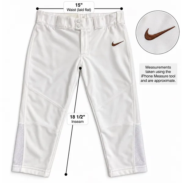 Nike Team Womens M White Softball Baseball Pants Reinforced Knee Belt Loop - Image 2