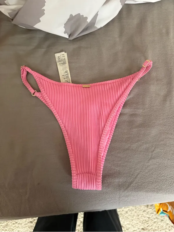 Hollister Pink Ribbed Bikini Bottoms with Side Rings - Image 3