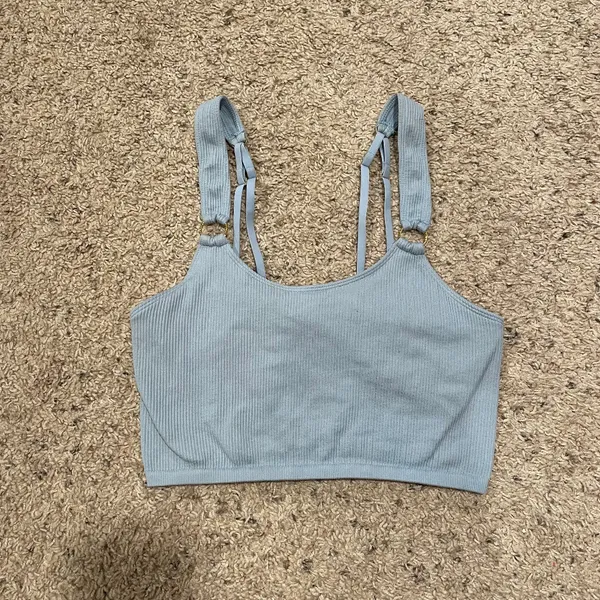 Aerie Blue Ribbed Longline O-Ring Bralette - Image 2