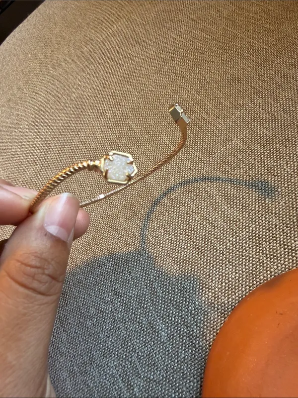 Kendra Scott Gold Open Cuff Bracelet with White Stone druzy Ends - Image 2