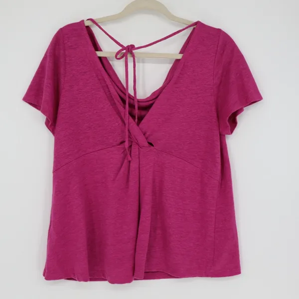 Maeve Anthropologie Women's Horizon‎ Linen Tee Size Small Pink Drape Neck Barbie - Image 8