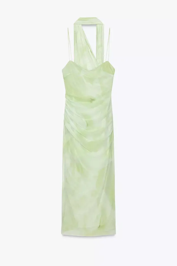 Zara sheer Green Women's maxi Dress scarf evening wedding holiday - Image 9