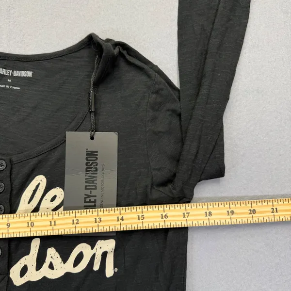Harley-Davidson Womens Black Henley‎ Long Sleeve Graphic Tee Size M NOTE - Image 6