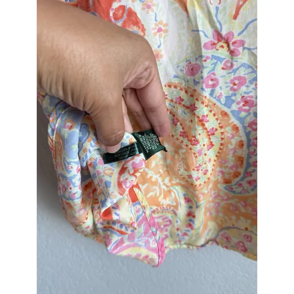 Lauren Ralph Lauren Colorful Paisley Shirt 3/4 Sleeve Preppy Coastal Size M - Image 9