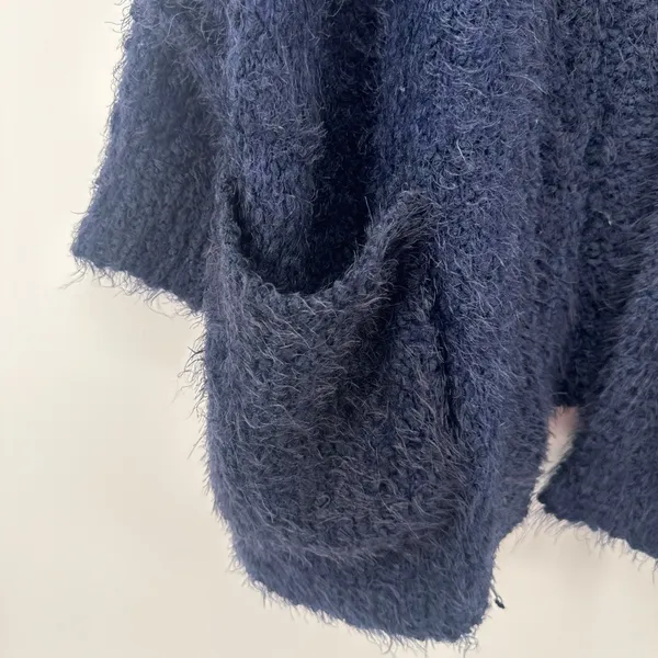 Zara Knit Womens Medium Open Front Cardigan‎ Sweater Fuzzy Blue Oversized - Image 2