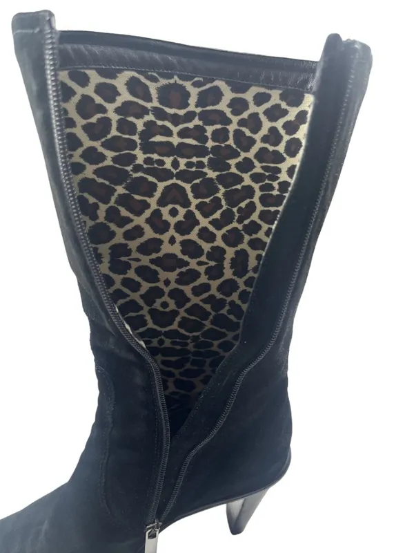 Aquatalia Black Suede Mid Calf Heeled Boots Size 8.5 Waterproof - Image 9