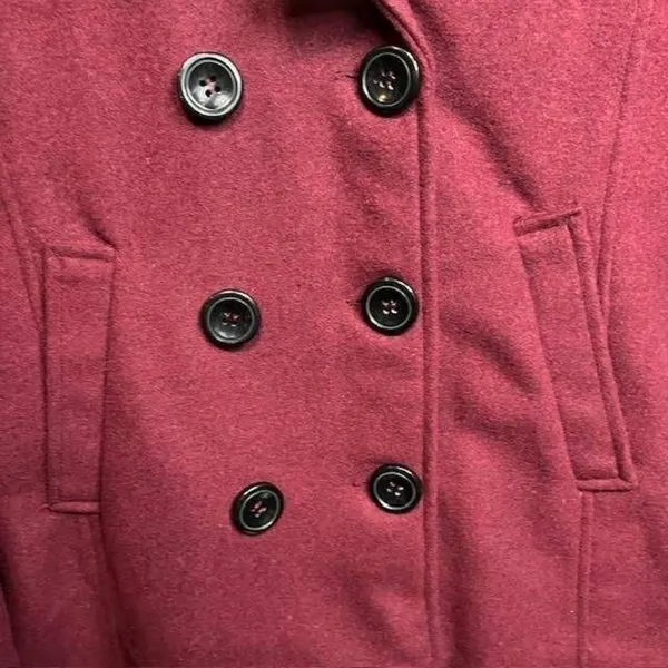 Womens Pea Coat Double Breasted‎ Jacket Collared Wool Blend Outerwear Red Size M - Image 3