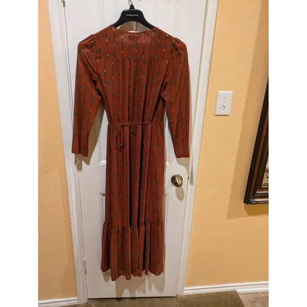 See U Soon Brown Wrap Long Midi Long Sleeve Dress Size Small - Image 12