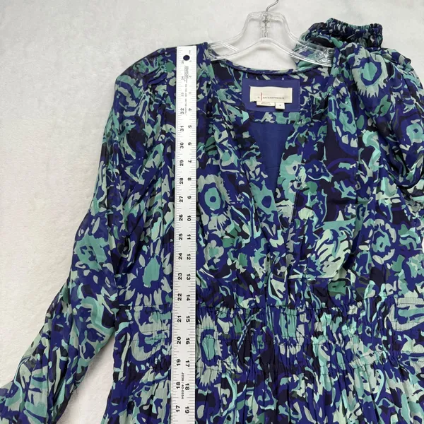 Anthropologie Mini Dress Floral Print Long‎ Sleeve Casual Blue Green M - Image 3