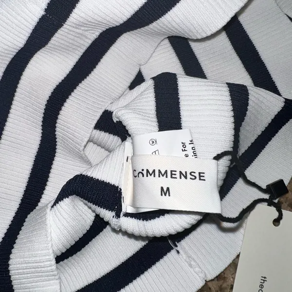 COMMENSE Striped Off-Shoulder Cross Knit Top COLOR - Black White NWT Sold Out - Image 6