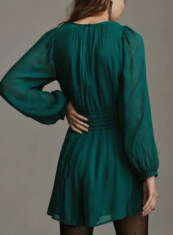 Anthropologie The Somerset Deep-V Long Sleeve Romper, Size XS - Image 4