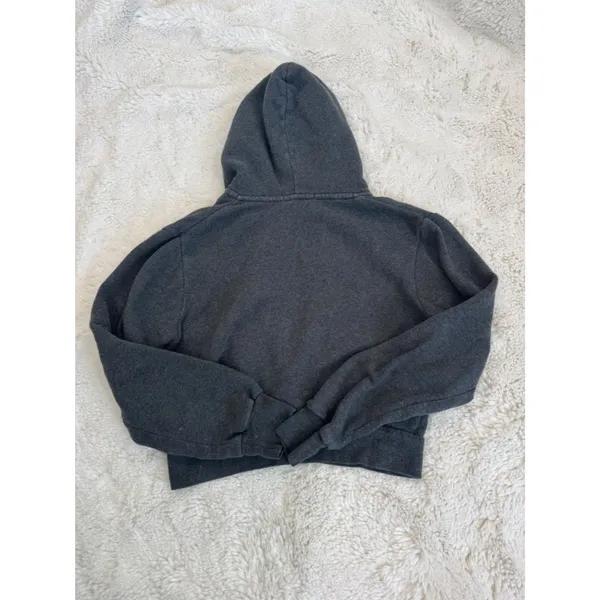 Brandy Melville Charcoal Gray Full-Zip Crop Hoodie | Cozy Essential - Image 7