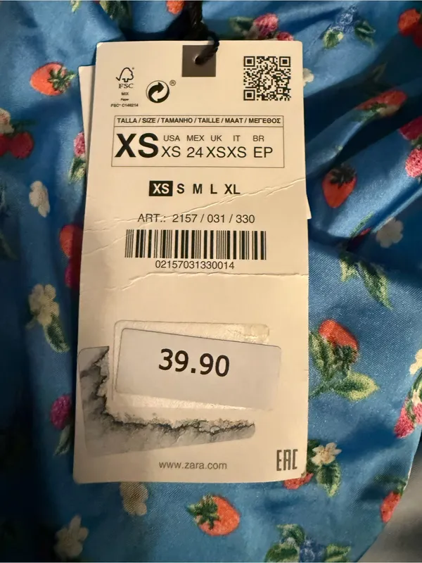 Zara Satin Blue Floral Short Puff-Sleeve Mini Dress - Image 7