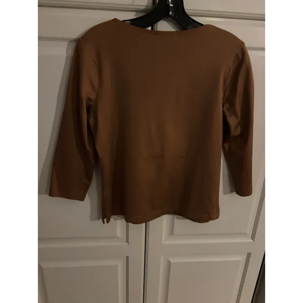 A'Nue Ligne Women's Brown‎ V-Neck 3/4 Sleeve Top Elegant Casual Medium - Image 3