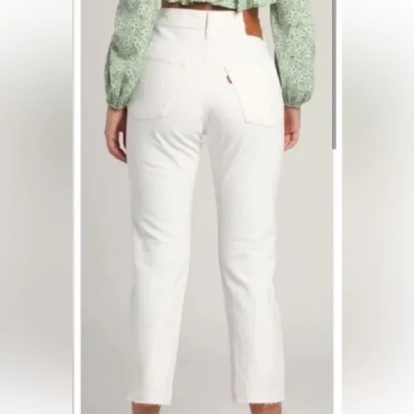 NWT Levi's 501’s White Distressed High‎ Rise Raw Hem Straight Leg Denim Jeans - Image 3