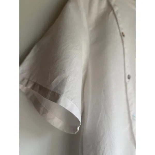 White Linen Cotton Asymmetrical Button Blouse Women's Relaxed Fit Top - Image 12