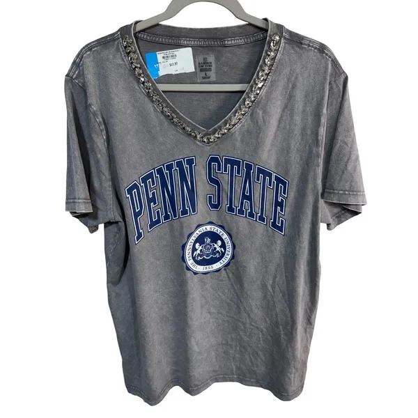 Gameday Couture T-Shirt Penn State Rhinestone V-Neck Women's Large Gray - Image 2
