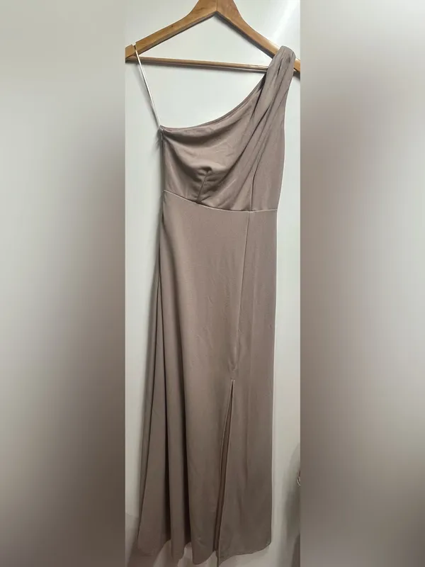 Birdy Grey One Shoulder Kira Crepe Dress in Taupe size xs - Image 3