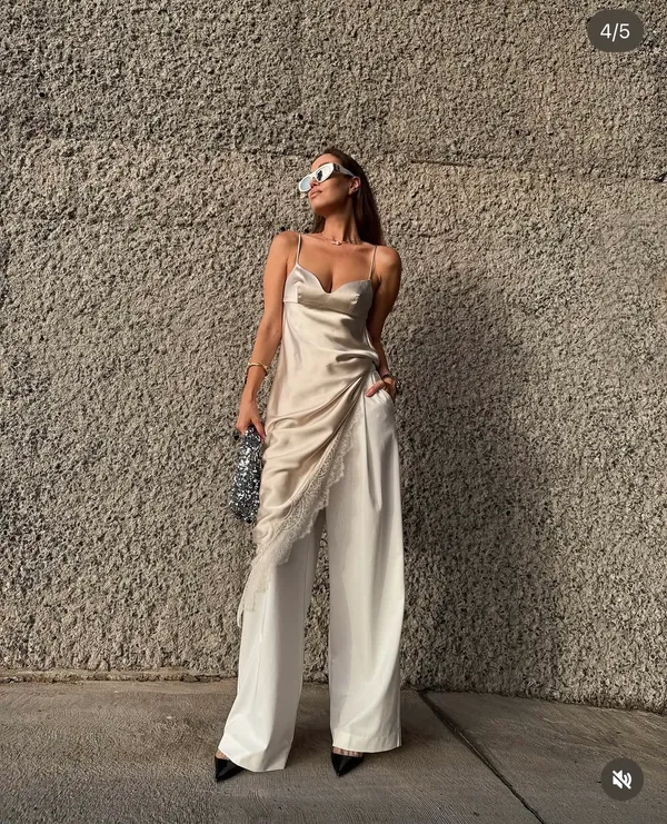 Zara Satin Lace Trimmed Slip Dress in Champagne and Ivory - Image 3