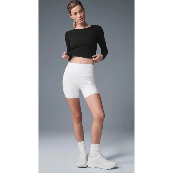 Alo Yoga Gather Long Sleeve Black Ribbed Ruched Crop Top XS - Image 5
