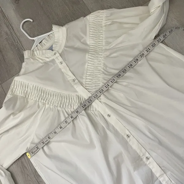 Renaissance Ruffle Buttonup Shirt cotton sheridan womens White medium victorian - Image 3