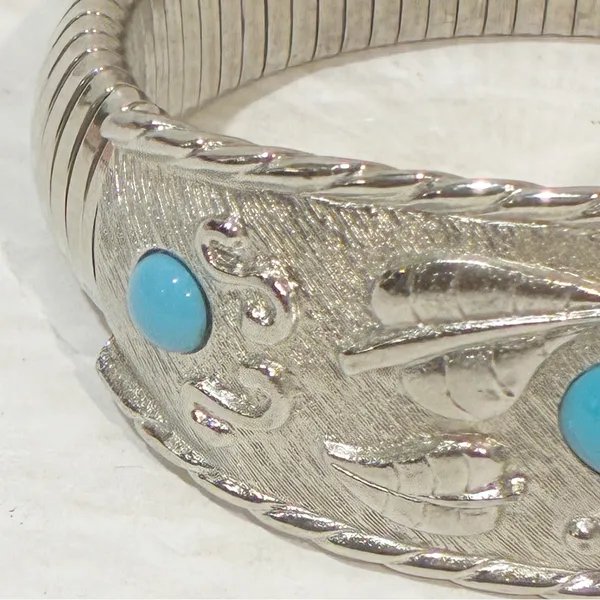 Silver Tone Turquoise‎ Stone Stretchy Bracelet Jewelry Bangle - Image 3