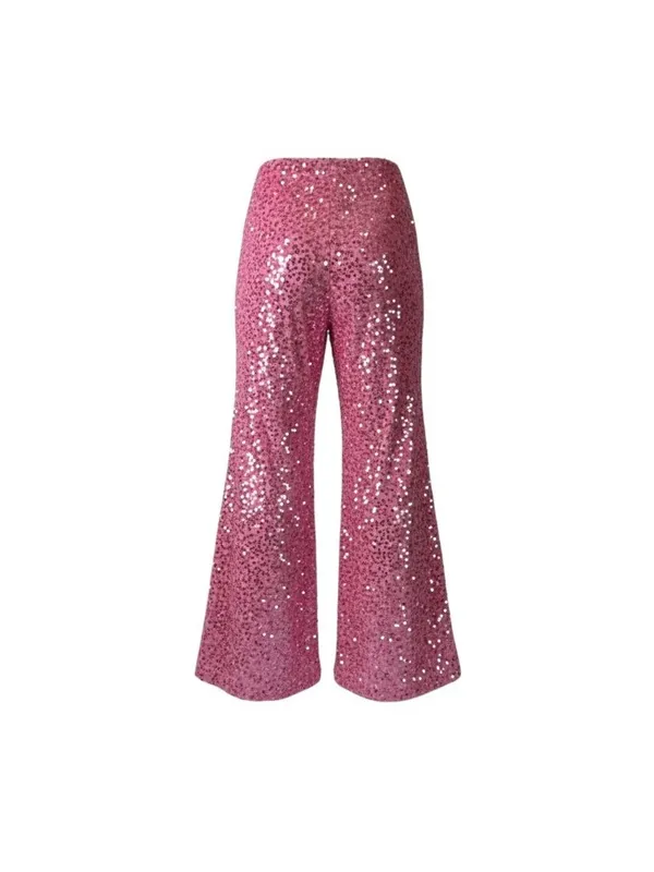 Noyiva Pink Sequin Flare Pants Womens Medium Elastic Waist Disco Party M - Image 2