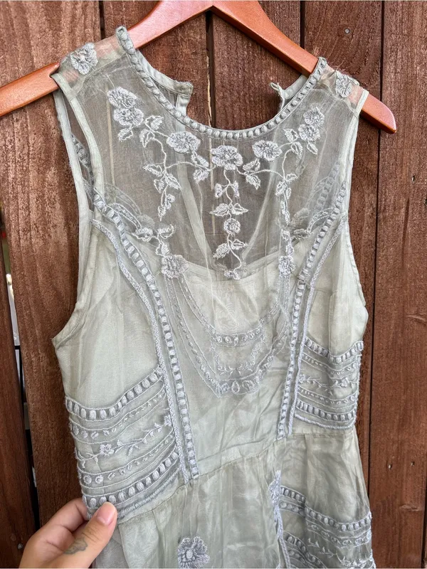 BHLDN Hitherto Anessa Dress Sage Green Silk Lace Dress - Image 2
