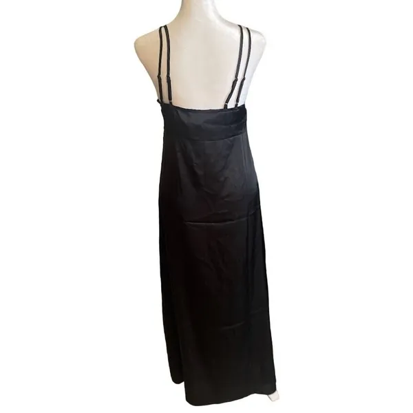 Lea & Viola NWT Black Satin Lace Slip Midi Dress 90s Lingerie Style S - Image 3